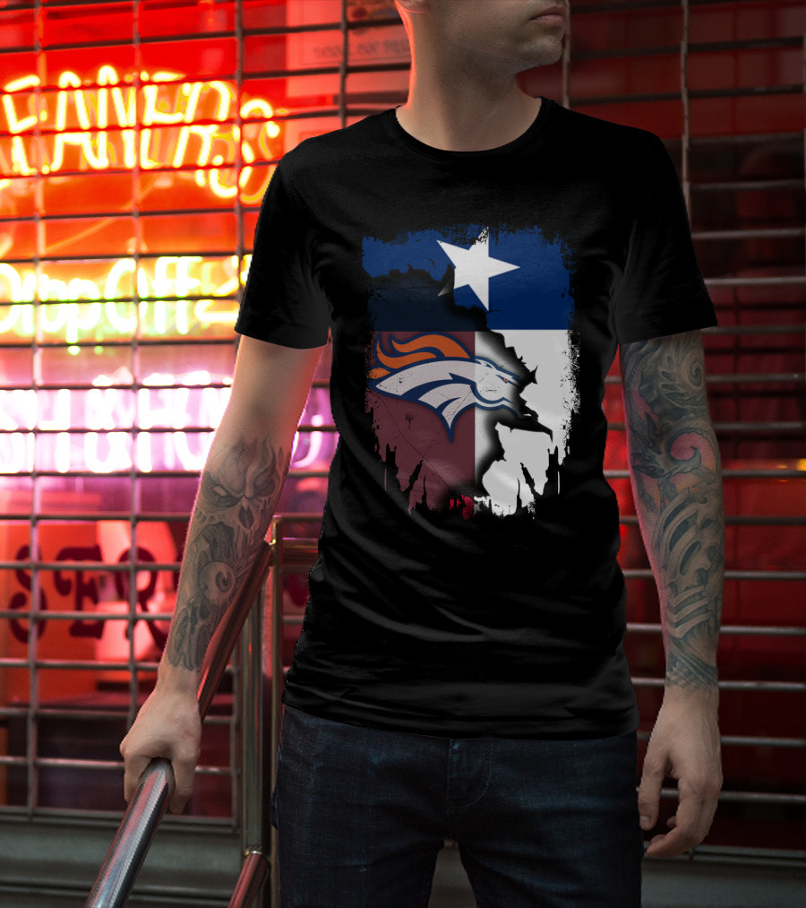 Together Texas Denver Broncos Texas Flag T-Shirt