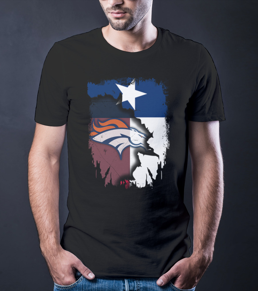 Together Texas Denver Broncos Texas Flag T-Shirt