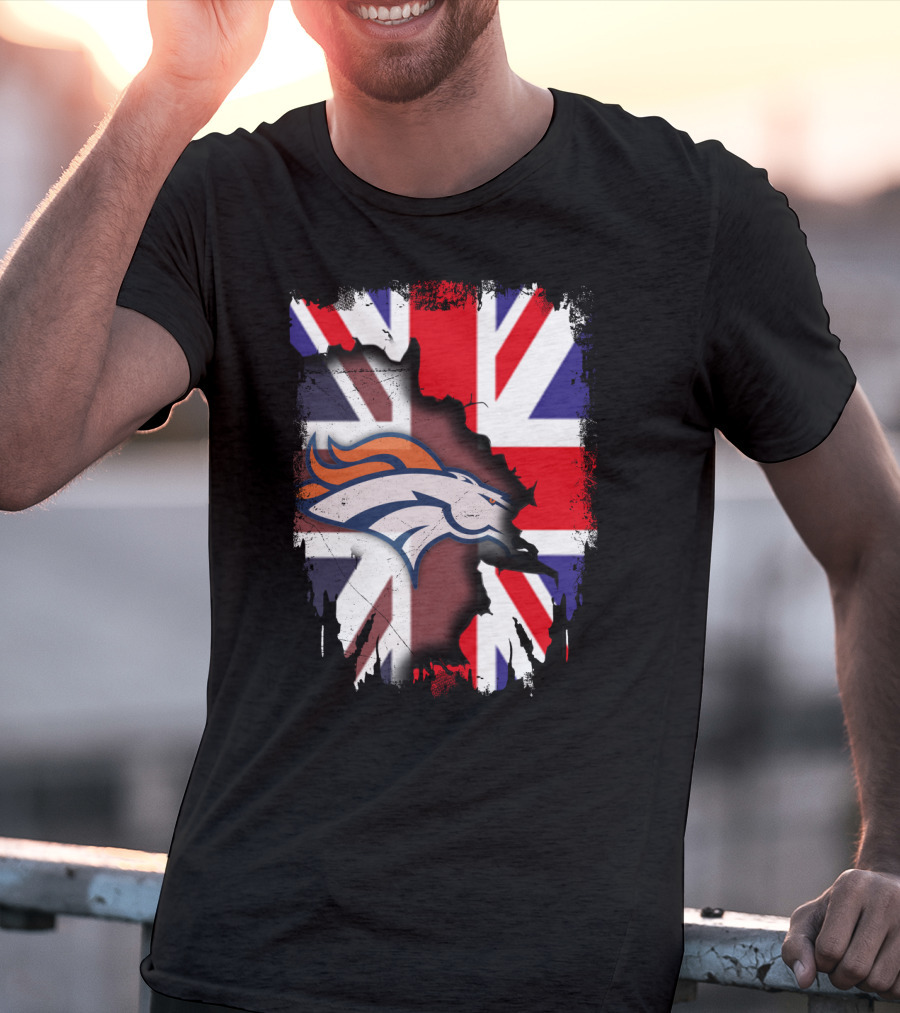 United Kingdom Flag With Broncos Logo Fusion T-Shirt