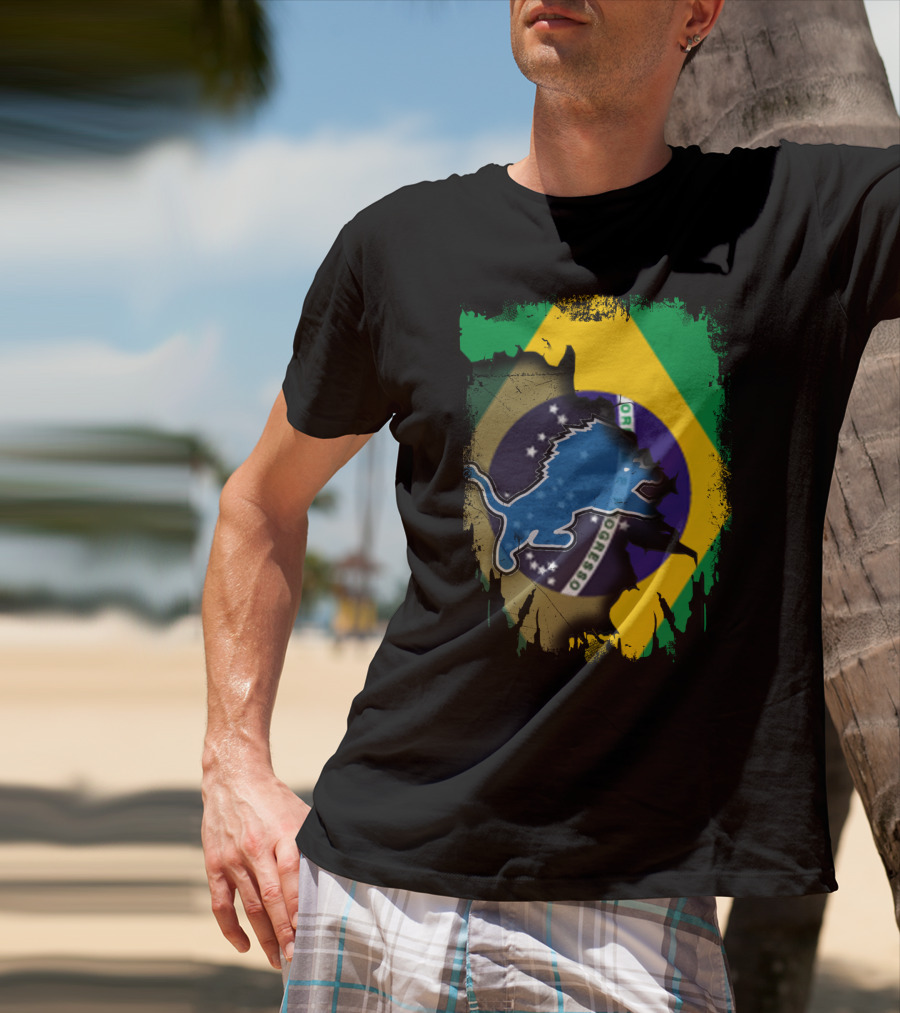 Brazilian Flag Blended With Blue Lion T-Shirt