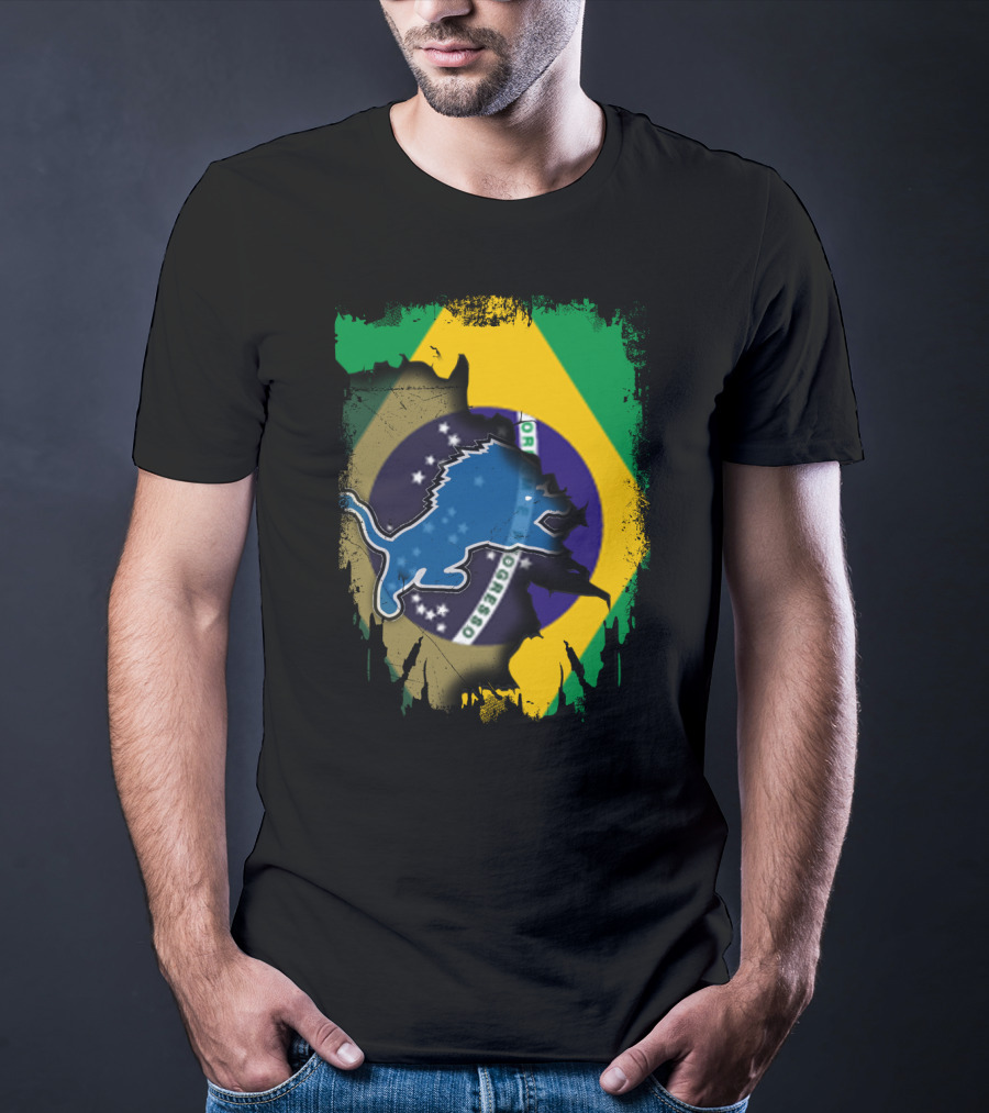 Brazilian Flag Blended With Blue Lion T-Shirt