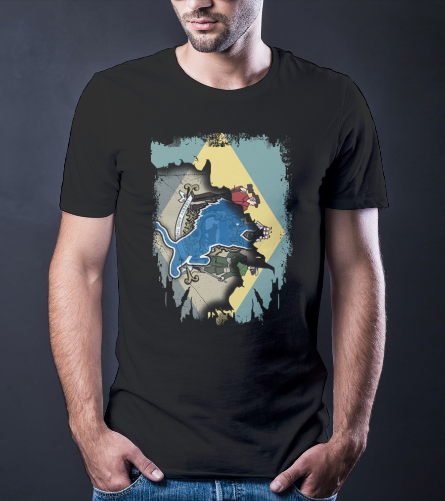 Delaware State Crest With Blue Lions And Tri-Color Background T-Shirt