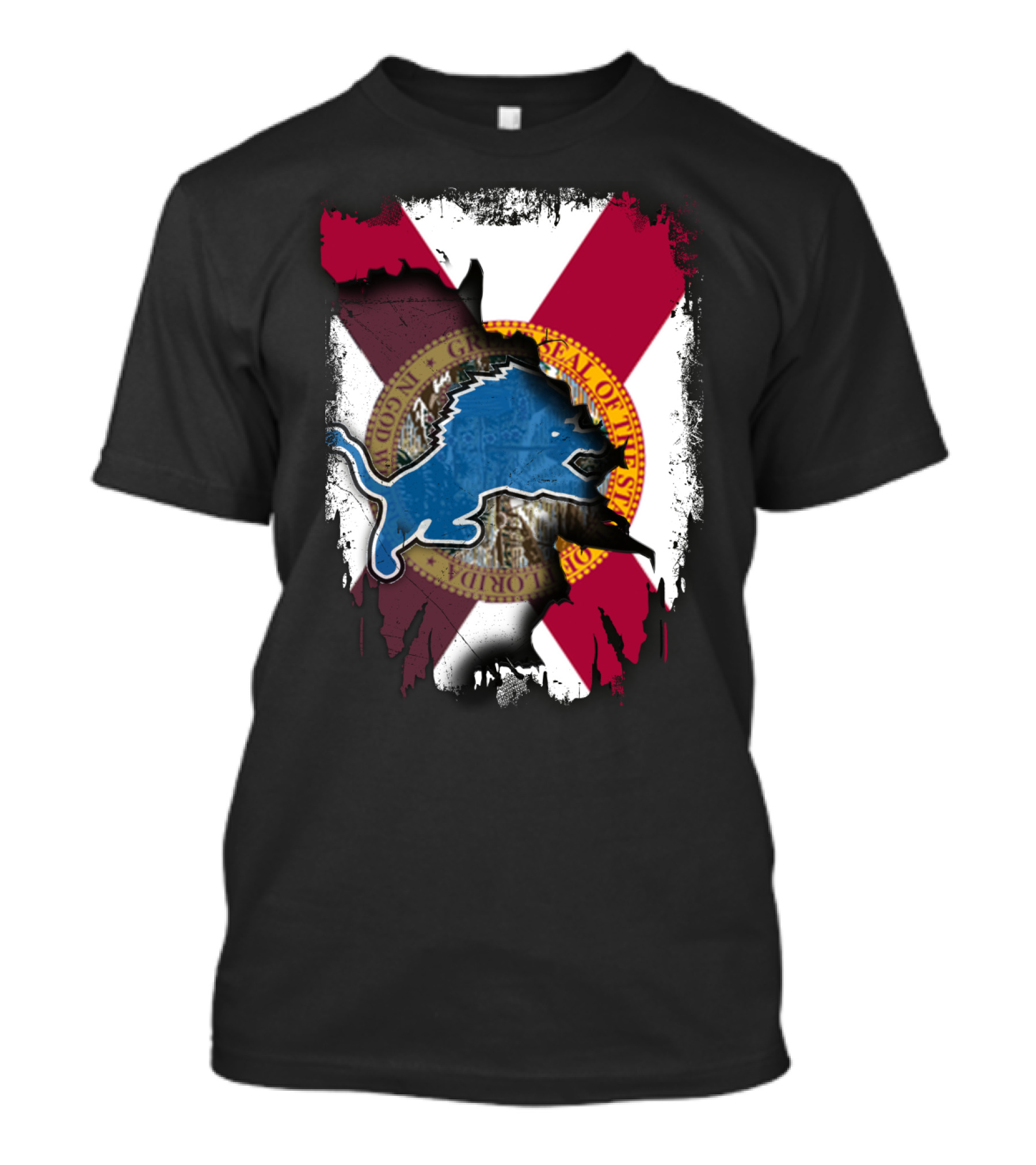 Florida State Seal With Detroit Lions Logo Overlay T-Shirt