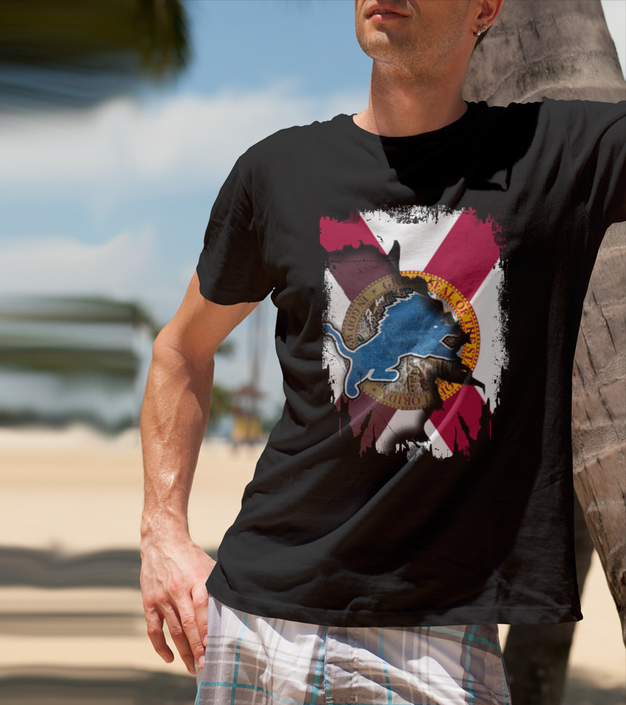 Florida State Seal With Detroit Lions Logo Overlay T-Shirt