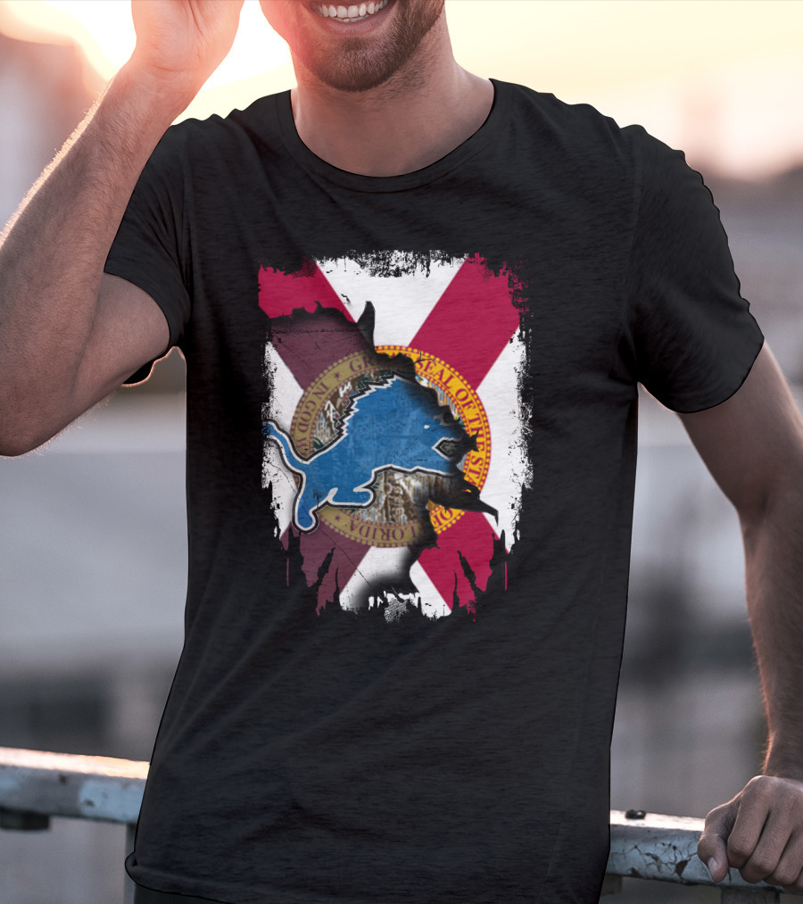 Florida State Seal With Detroit Lions Logo Overlay T-Shirt