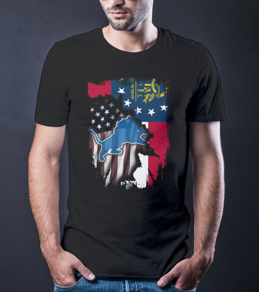 Together Georgia Detroit Lions American Flag Overlay T-Shirt