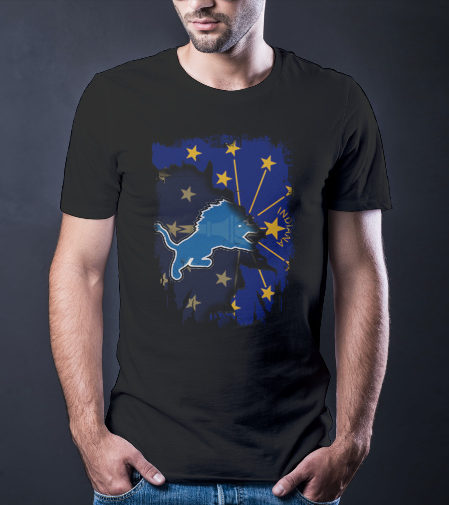 Indiana Lions Emblem With State Flag Stars T-Shirt