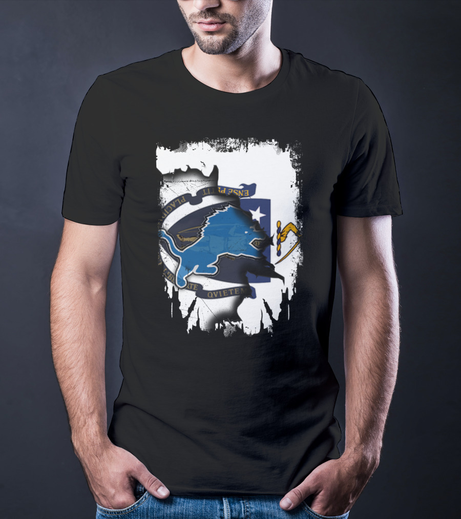 Detroit Lions And Massachusetts Flag United T-Shirt