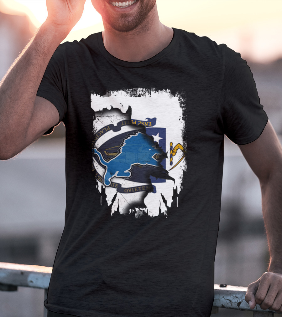 Detroit Lions And Massachusetts Flag United T-Shirt