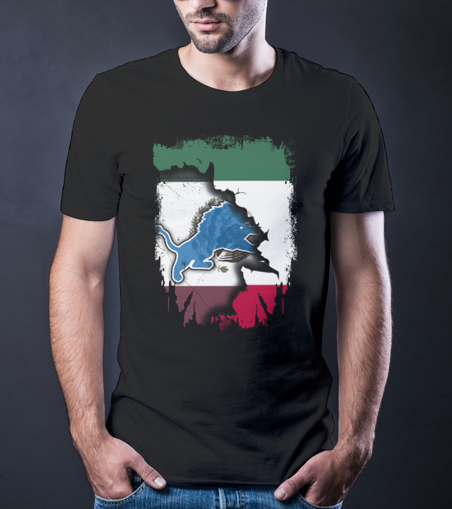 Together Mexico Detroit Lions Flag Fusion T-Shirt