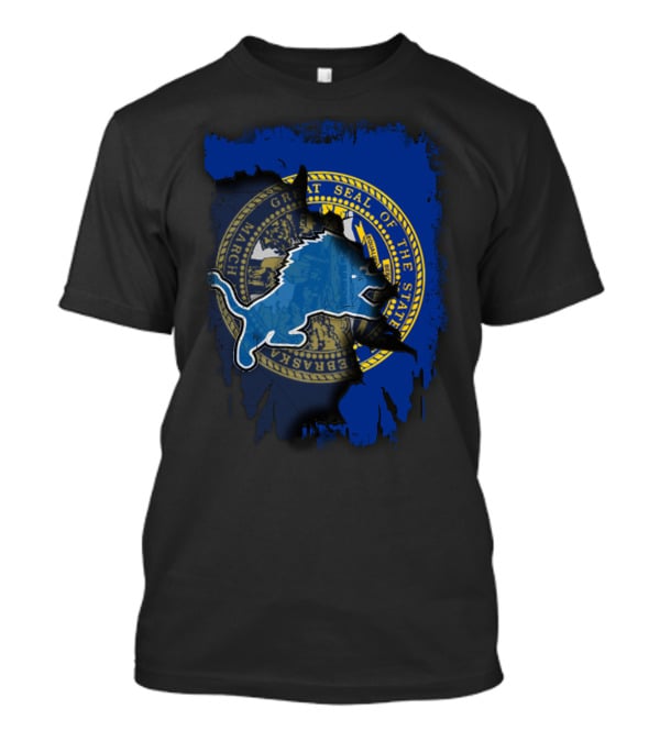 Great Seal Of Nebraska With Detroit Lions T-Shirt