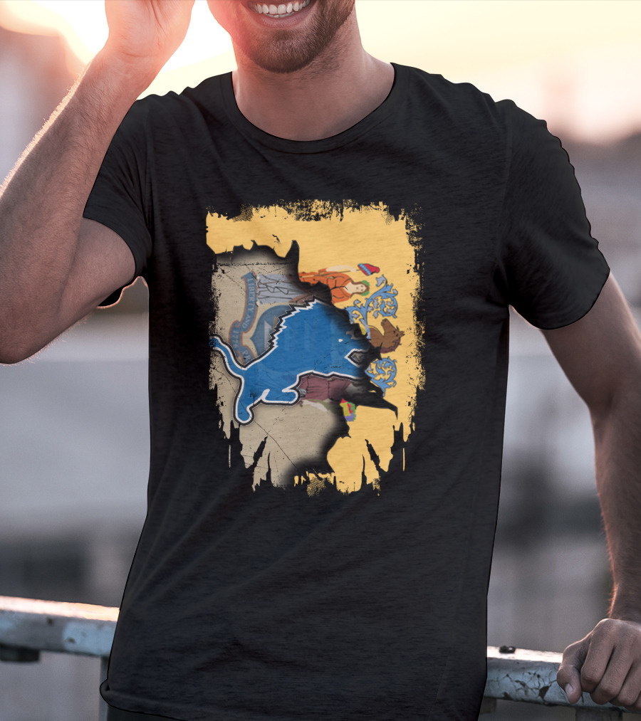 Together New Jersey With Detroit Lions Crest Integration T-Shirt