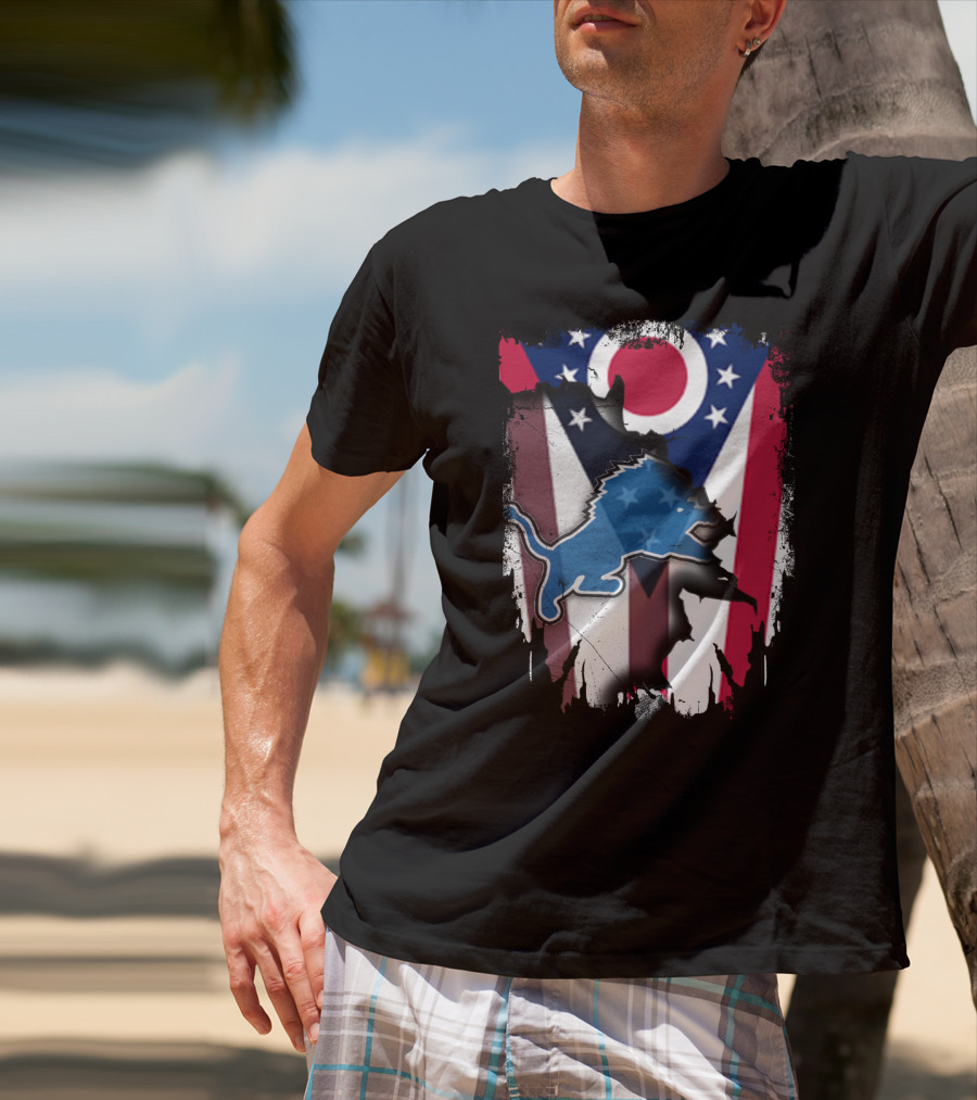 Ohio Flag With Detroit Lions Star-Spangled T-Shirt