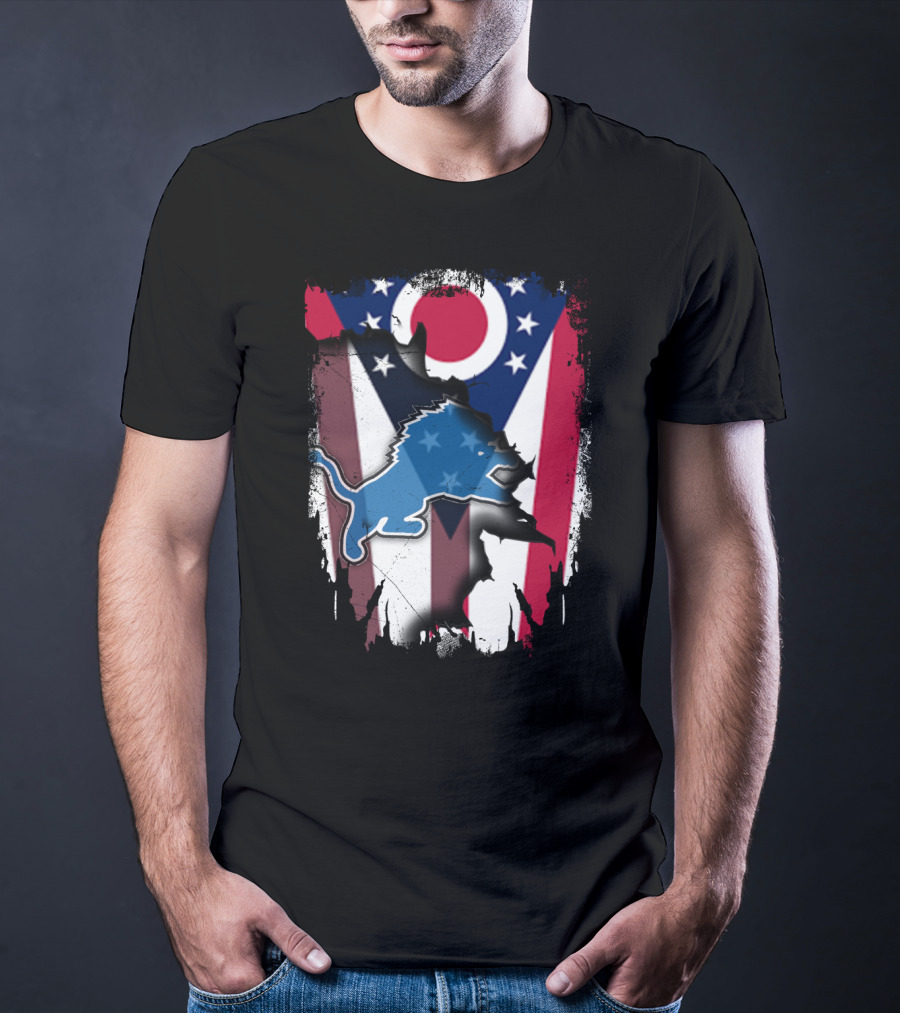Ohio Flag With Detroit Lions Star-Spangled T-Shirt