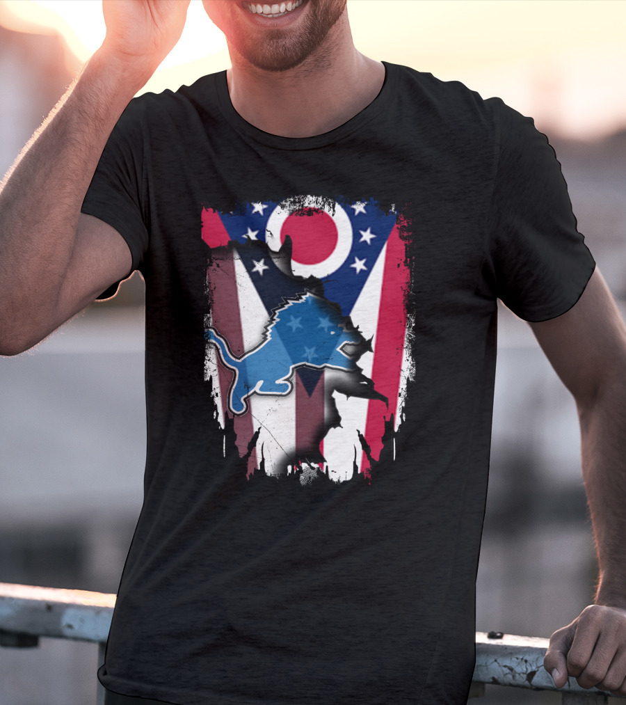 Ohio Flag With Detroit Lions Star-Spangled T-Shirt