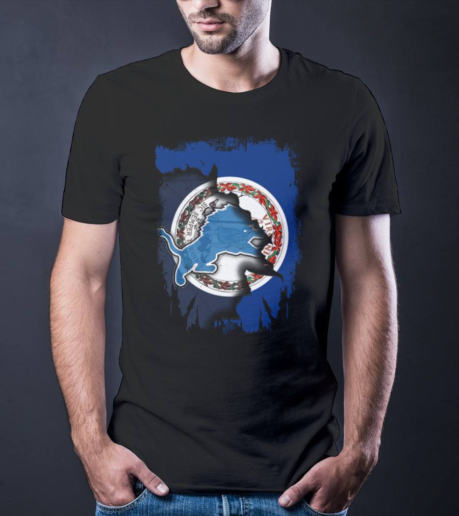Virginia Detroit Lions Logo Fusion With State Seal T-Shirt