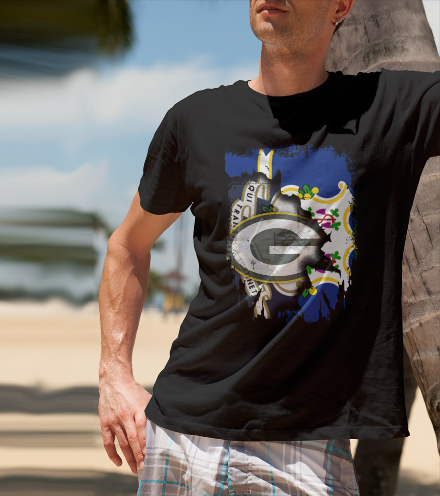 Connecticut Pride With Green Bay Packers Logo Fusion T-Shirt