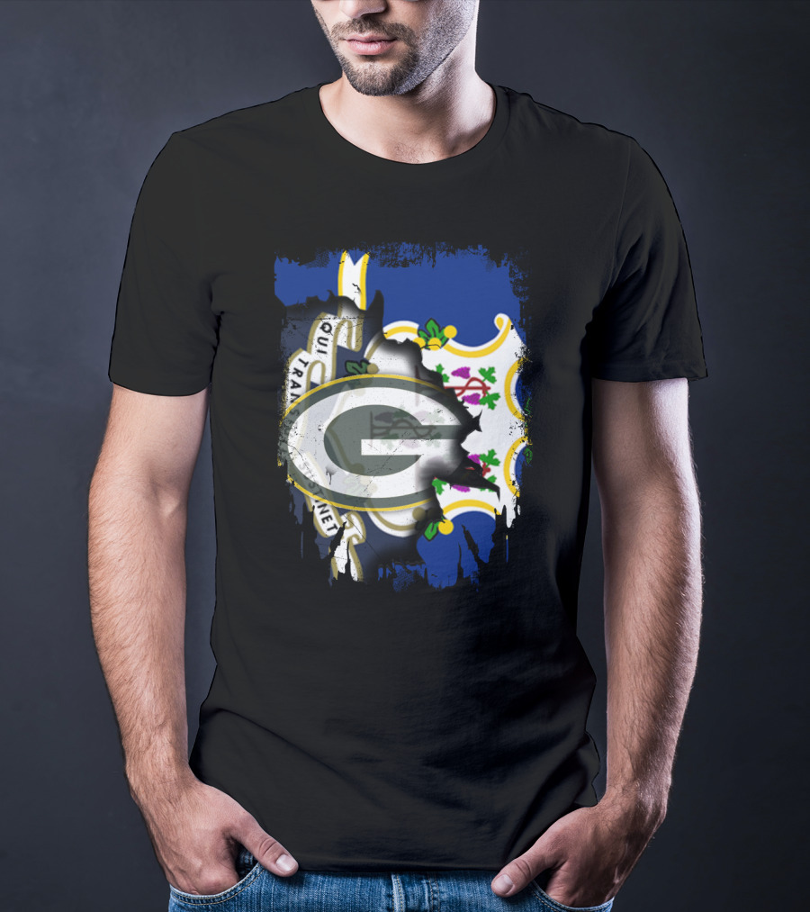 Connecticut Pride With Green Bay Packers Logo Fusion T-Shirt