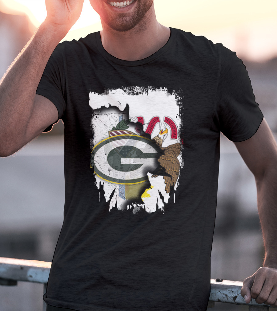 Illinois State Flag Blended With Green Bay Packers T-Shirt
