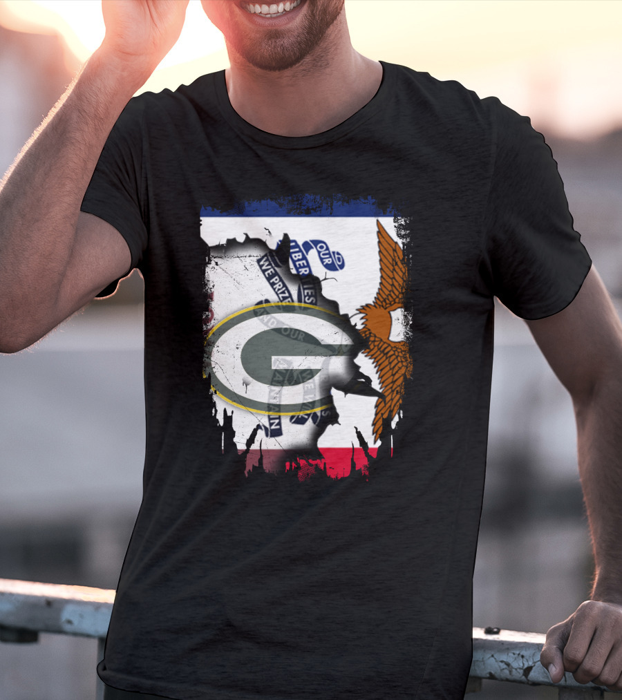Iowa State Flag With Green Bay Packers Logo Eagle T-Shirt