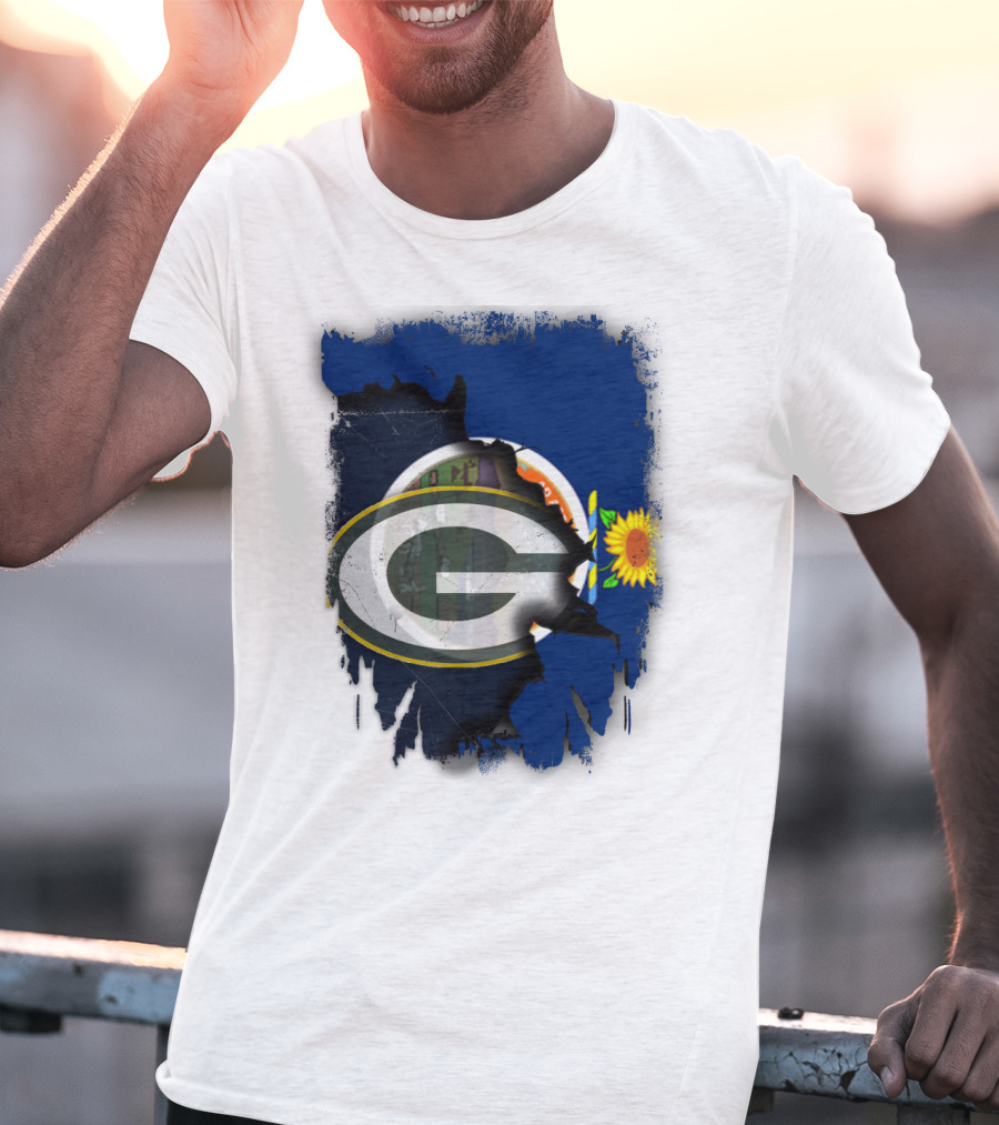 Kansas State Flag With Green Bay Packers Logo And Sunflower T-Shirt