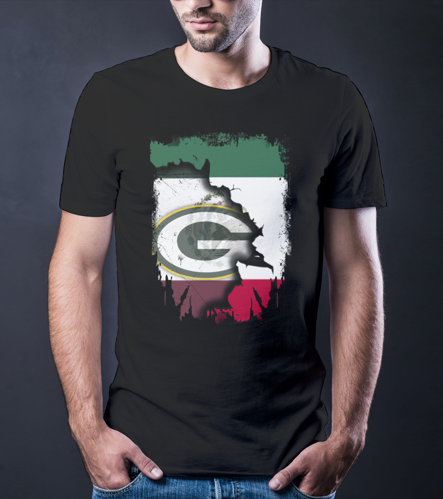 Mexico Flag With Green Bay Packers T-Shirt