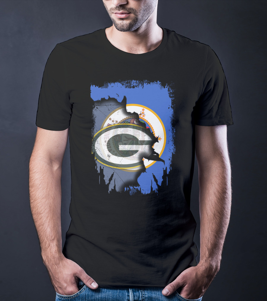 Minnesota Flag Ripped To Reveal Green Bay Packers T-Shirt