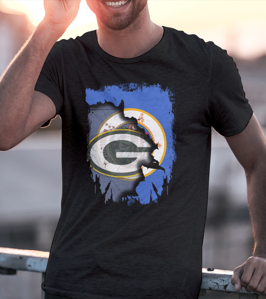 Minnesota Flag Ripped To Reveal Green Bay Packers T-Shirt