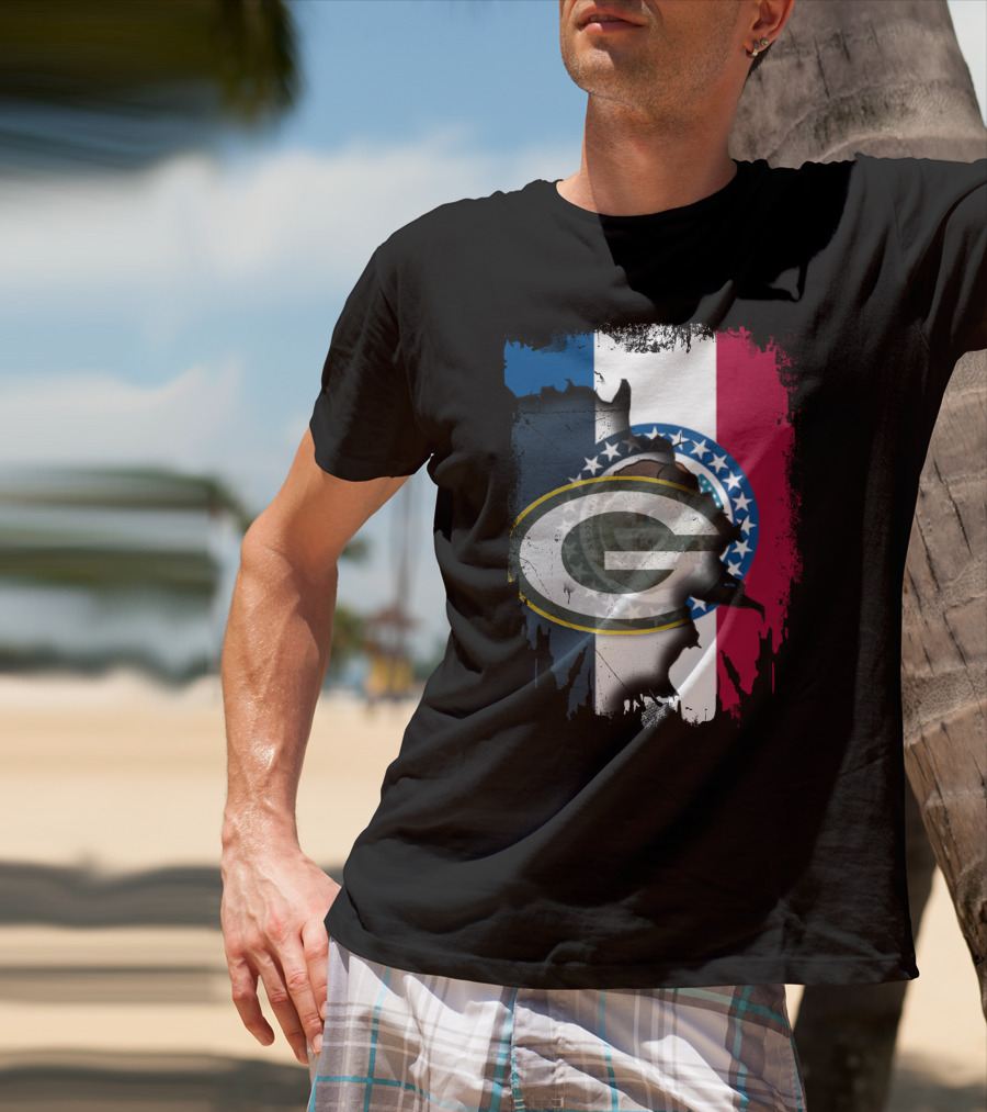 Missouri Flag With Green Bay Packers Logo Fusion T-Shirt