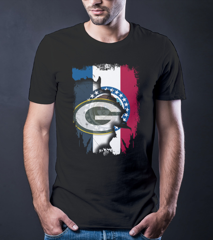 Missouri Flag With Green Bay Packers Logo Fusion T-Shirt