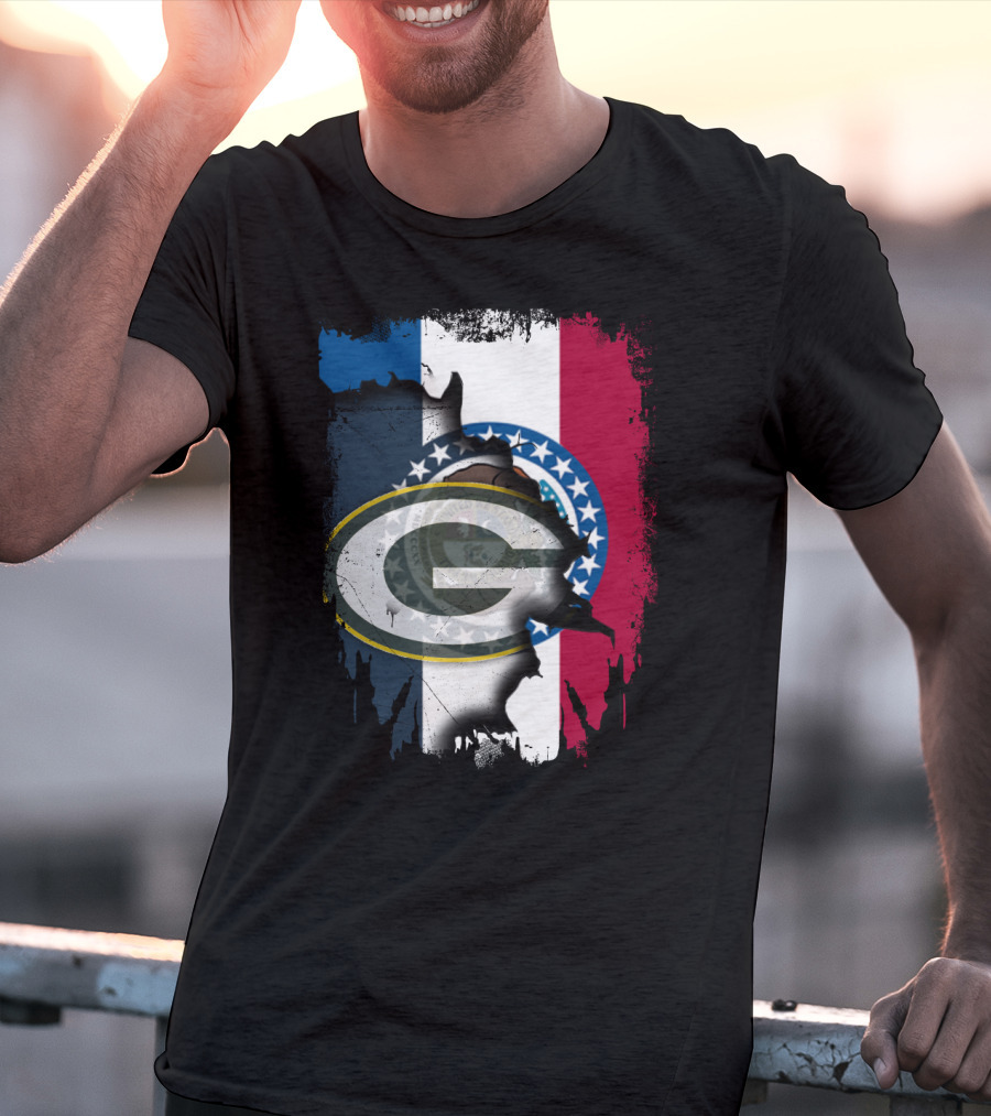 Missouri Flag With Green Bay Packers Logo Fusion T-Shirt