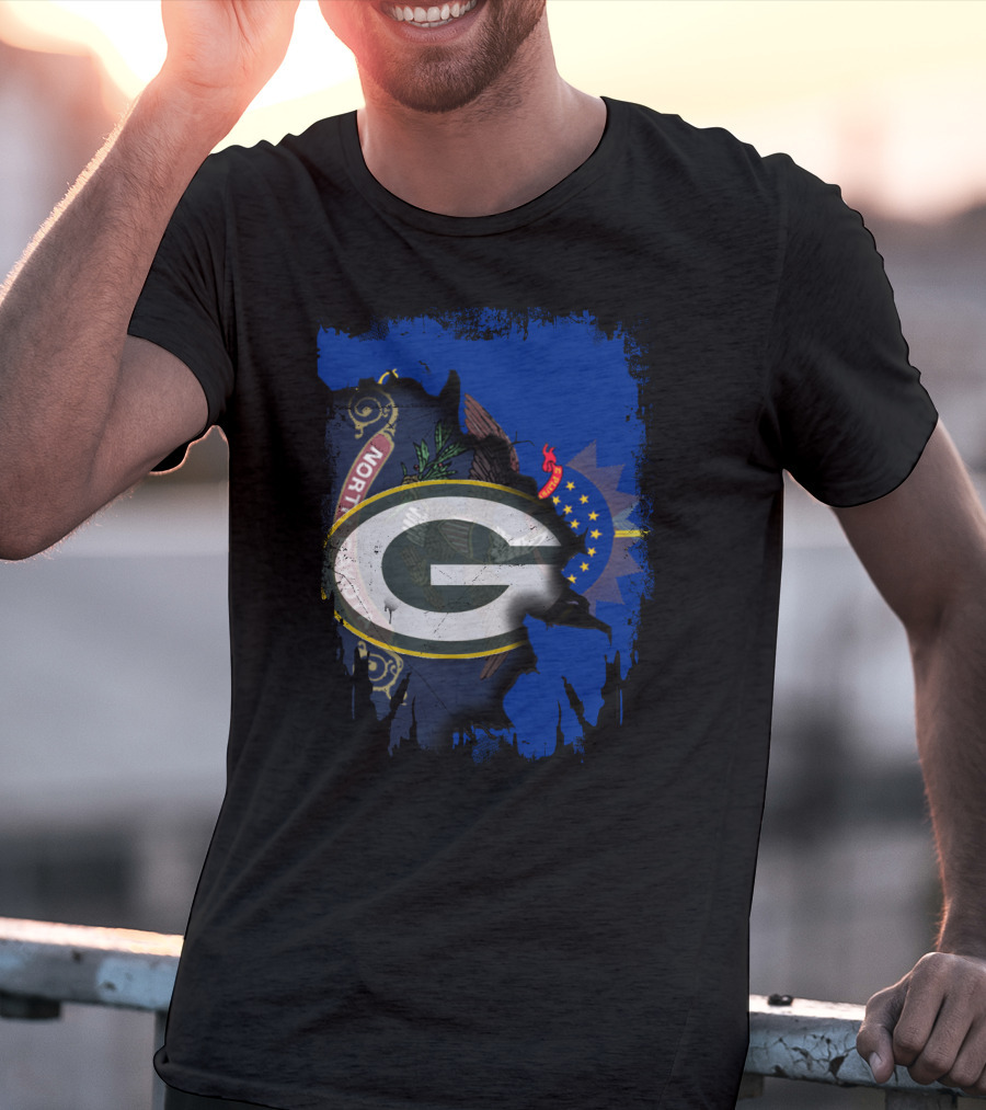 Green Bay Packers Logo Overlaid On North Dakota Flag T-Shirt