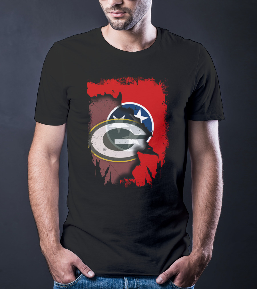 Together Tennessee With Green Bay Packers Logo Over Tennessee Flag T-Shirt