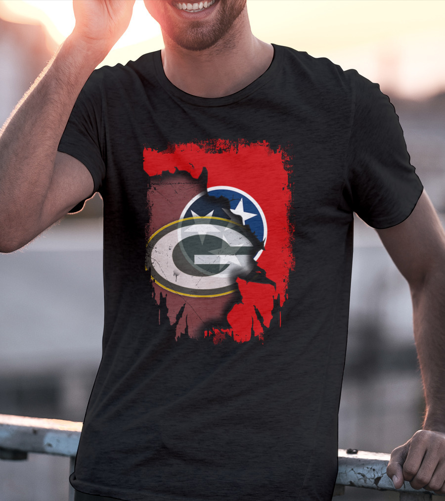 Together Tennessee With Green Bay Packers Logo Over Tennessee Flag T-Shirt