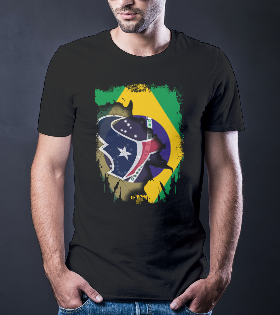 Brazilian Flag And Texans Logo Integration: Together Brazil With Texans T-Shirt