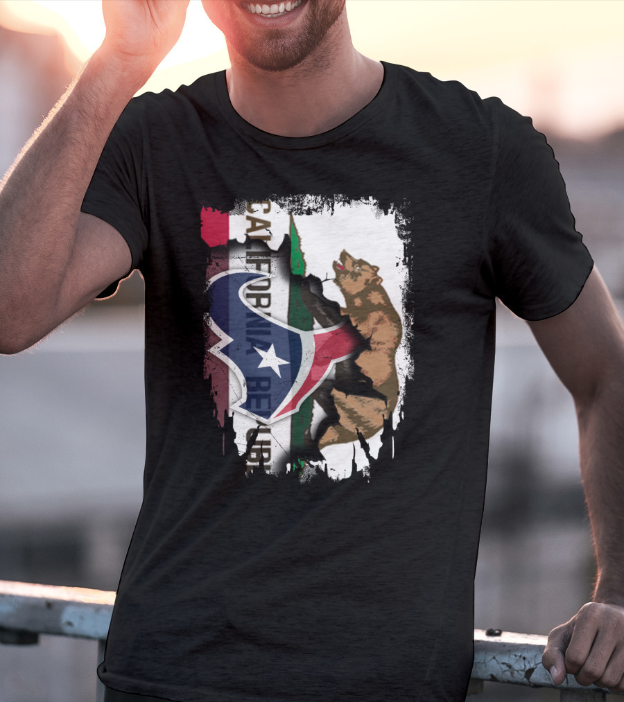 California Republic Meets Texas Emblem With Bear And Lone Star Fusion T-Shirt