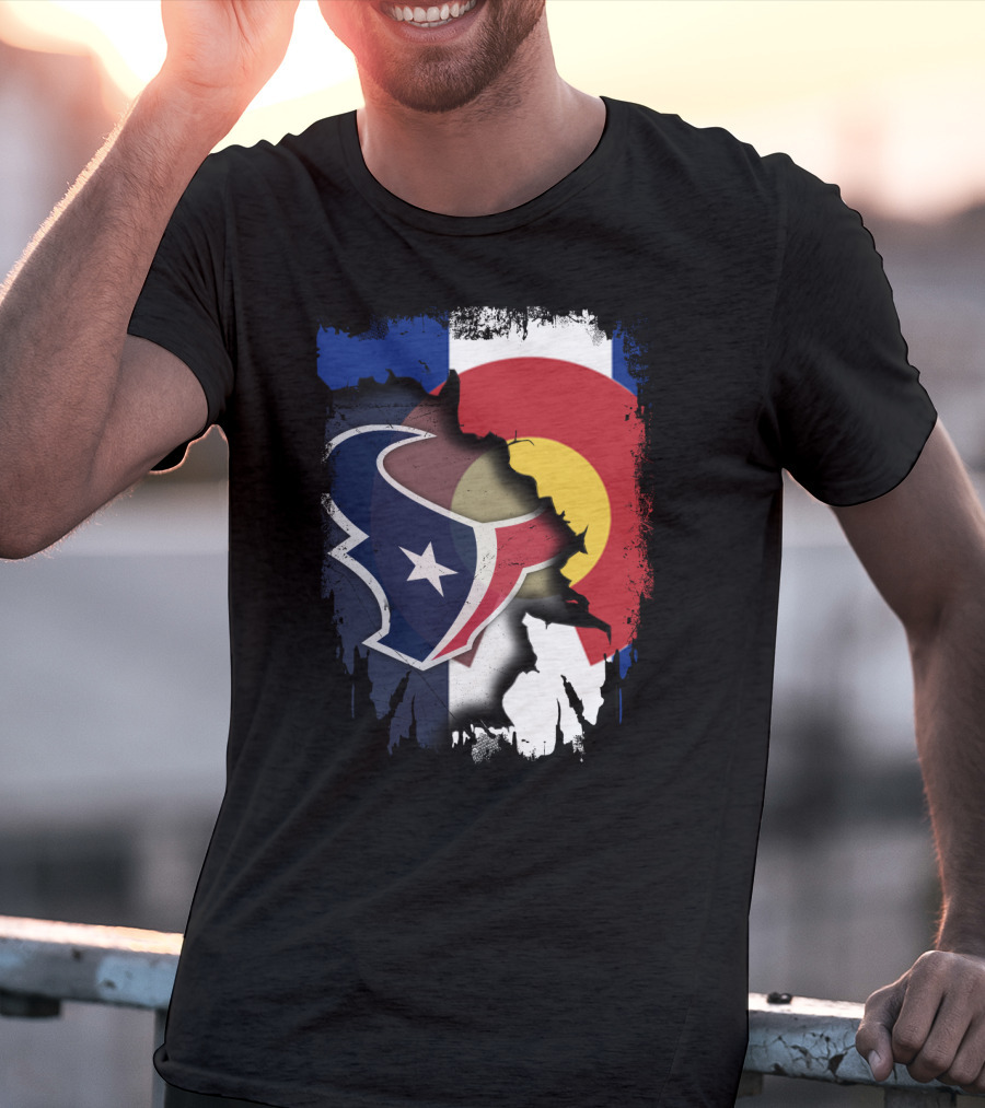 Together Colorado With Texans Flag And Houston Texans Logo Collaboration T-Shirt