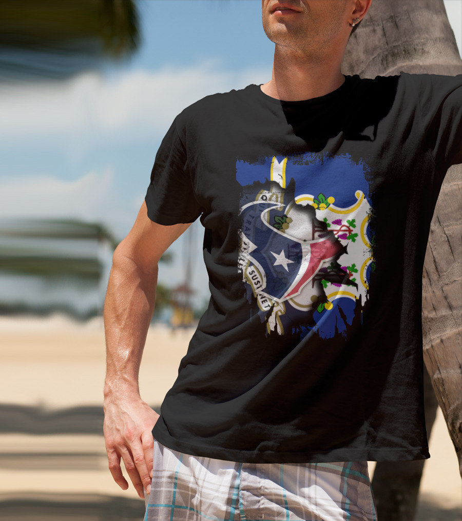 Connecticut State Pride With Texans NFL Team Collaboration T-Shirt