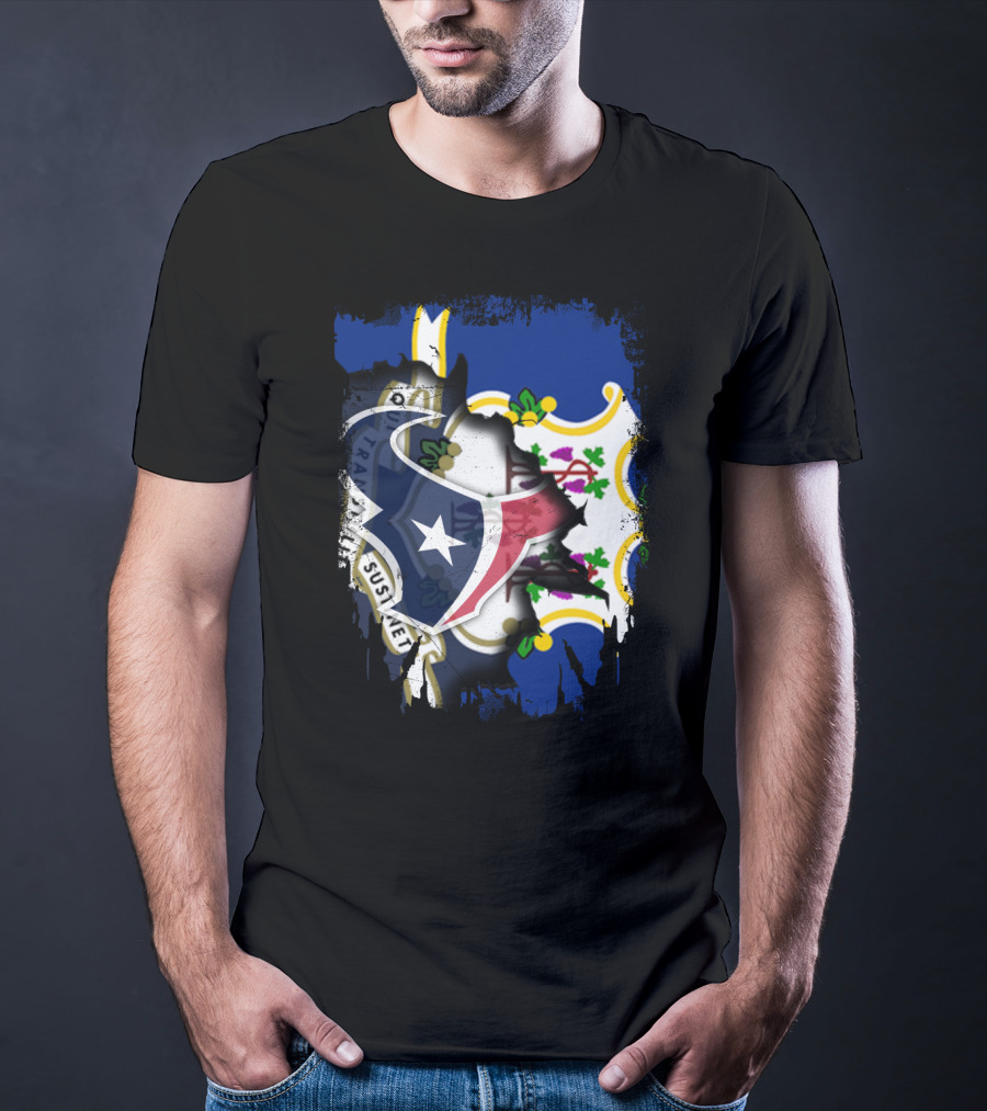 Connecticut State Pride With Texans NFL Team Collaboration T-Shirt