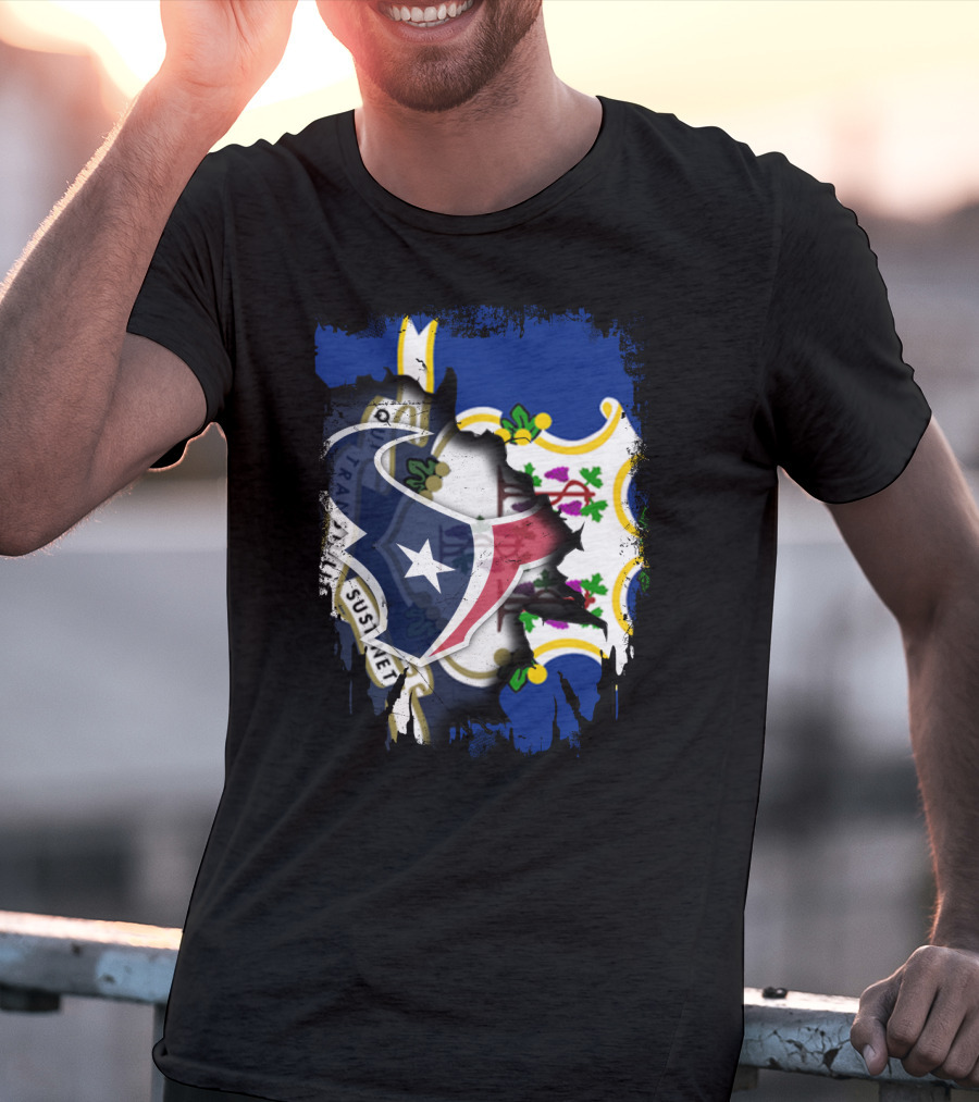 Connecticut State Pride With Texans NFL Team Collaboration T-Shirt