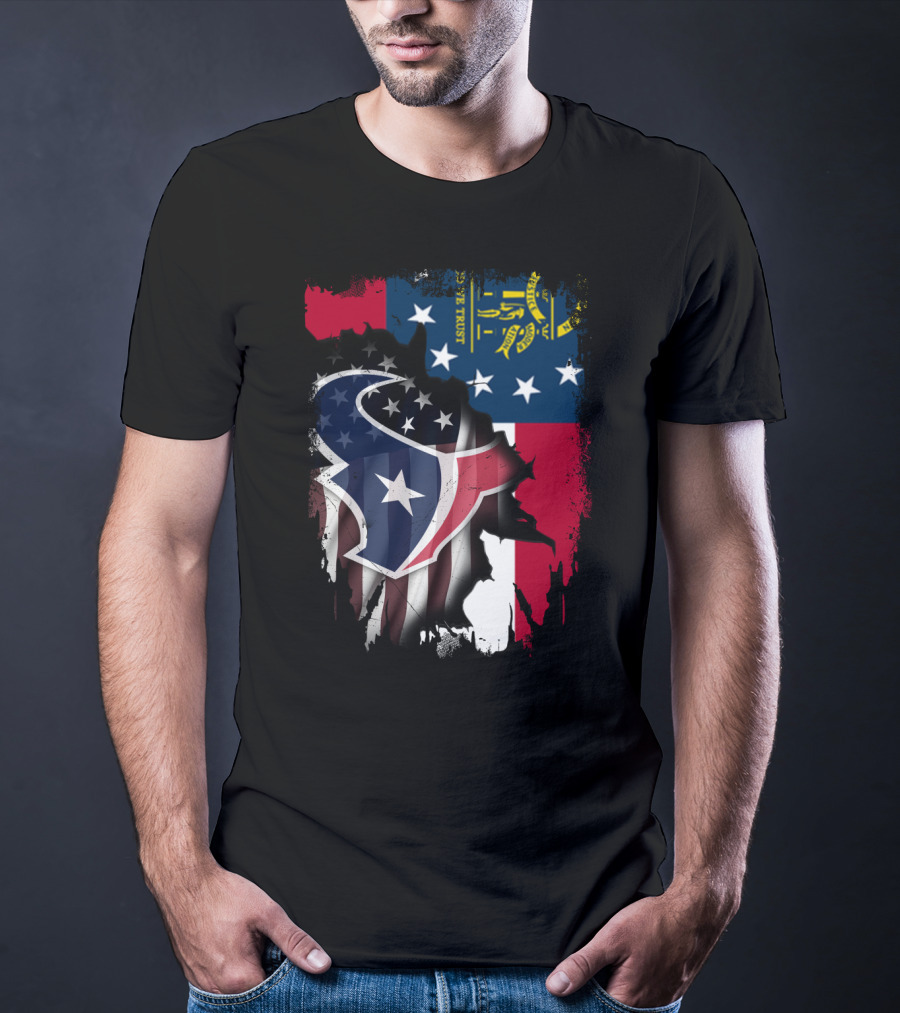 Georgia Flag With Texans Logo Fusion T-Shirt