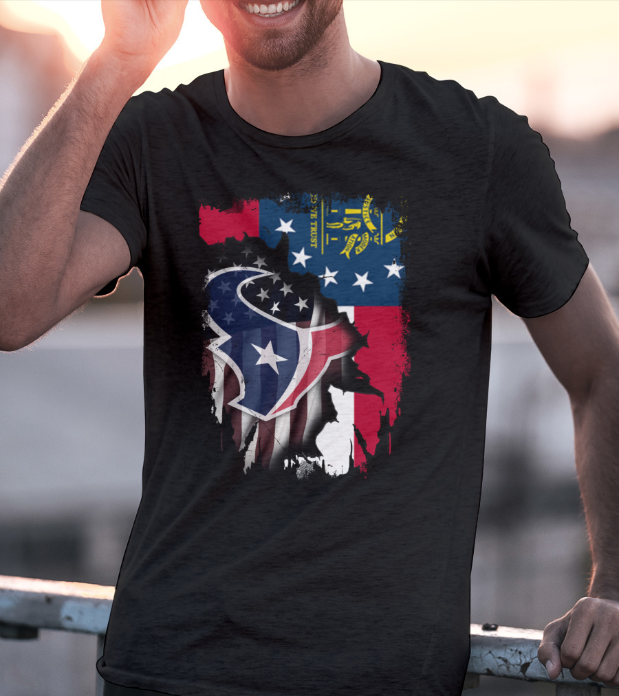 Georgia Flag With Texans Logo Fusion T-Shirt