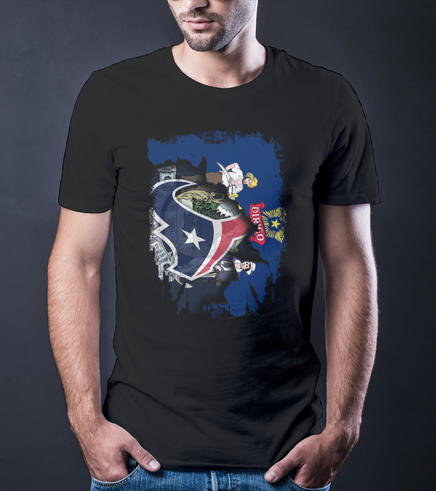 Together Maine With Texans Dirigo Star Icon Blue Background T-Shirt