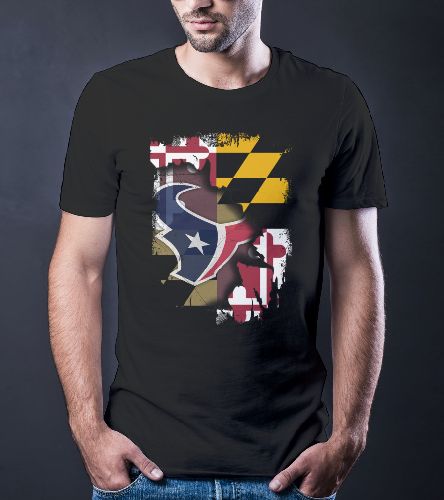 Maryland Flag With Houston Texans Logo Fusion T-Shirt
