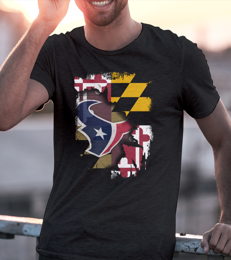 Maryland Flag With Houston Texans Logo Fusion T-Shirt