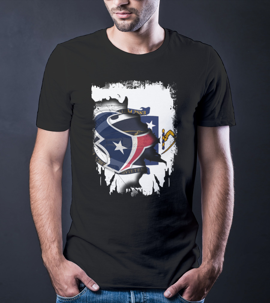 Massachusetts And Texans United With Flag And Logo Elements T-Shirt