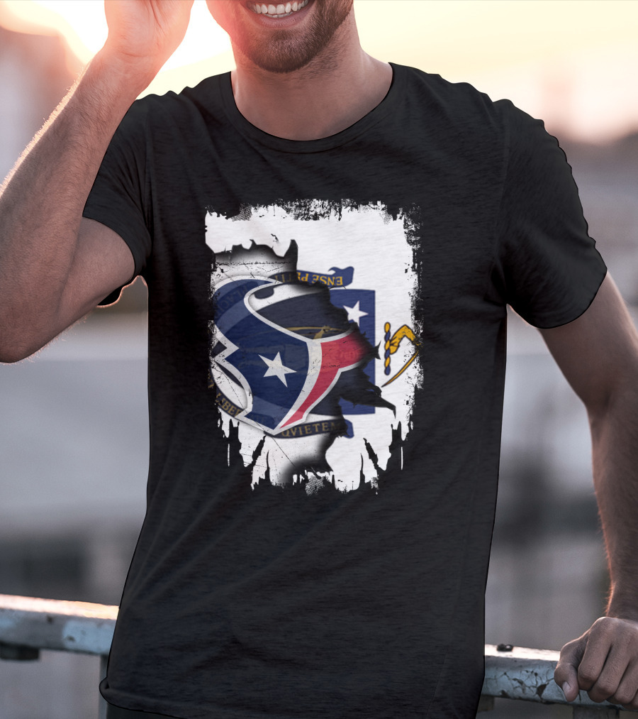 Massachusetts And Texans United With Flag And Logo Elements T-Shirt