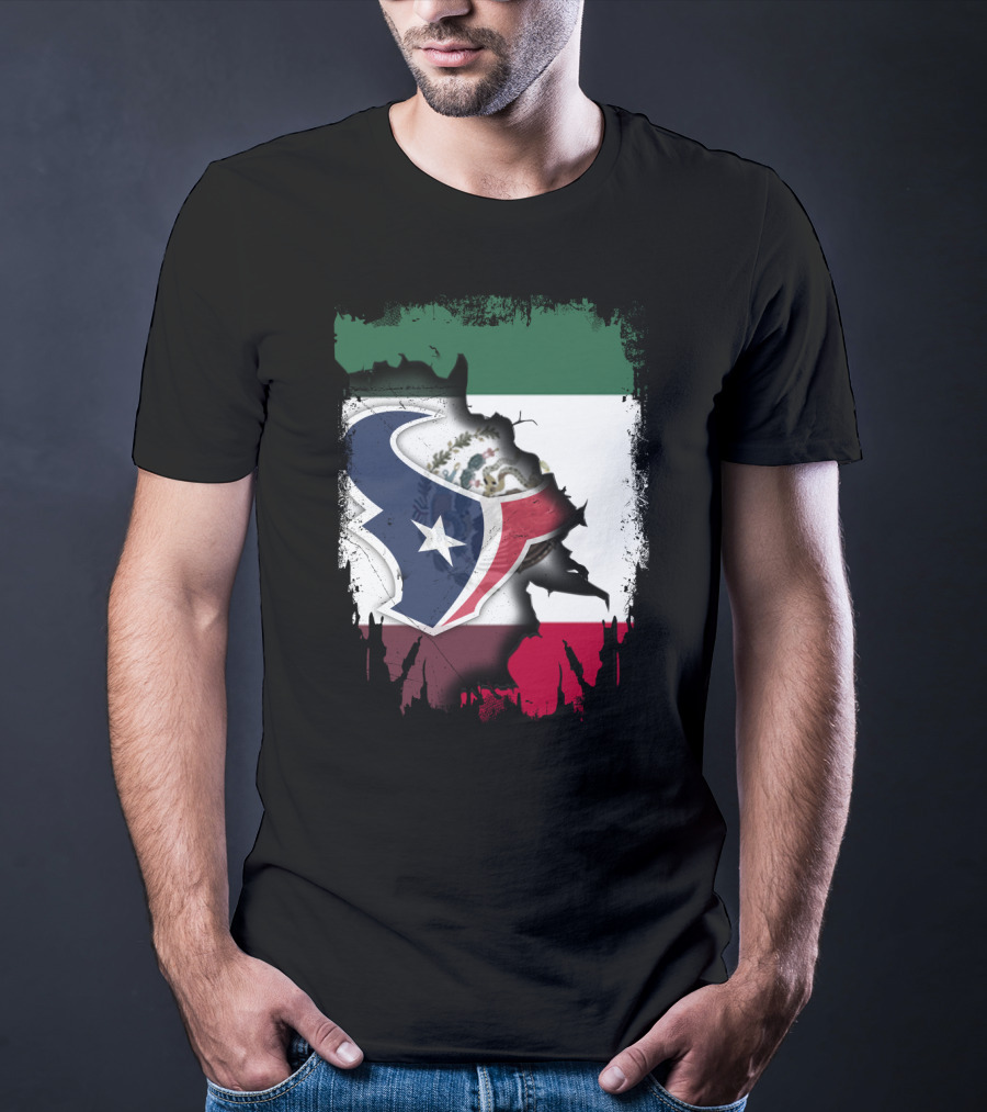 Together Mexico With Texans Flag And Logo Fusion T-Shirt