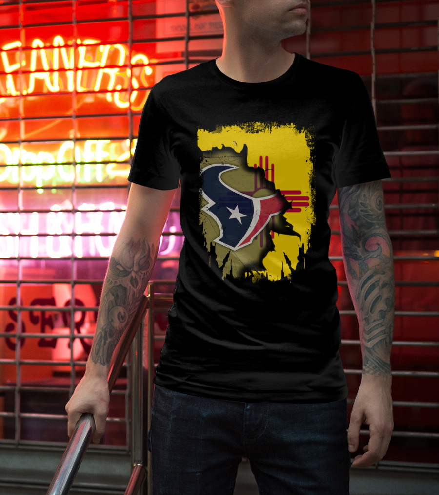 New Mexico And Texas Unite With Texans Football Logo On Zia T-Shirt