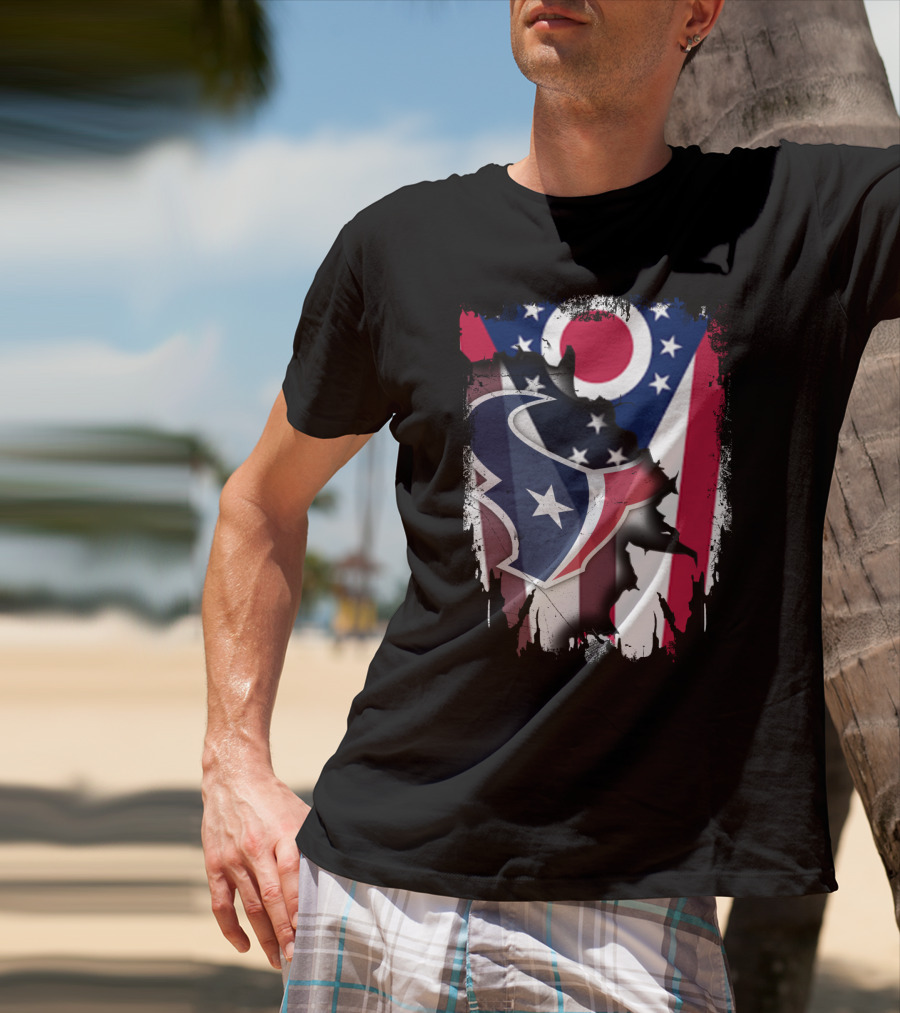 Together Ohio With Texans Flag And Texans Bull Logo Fusion T-Shirt